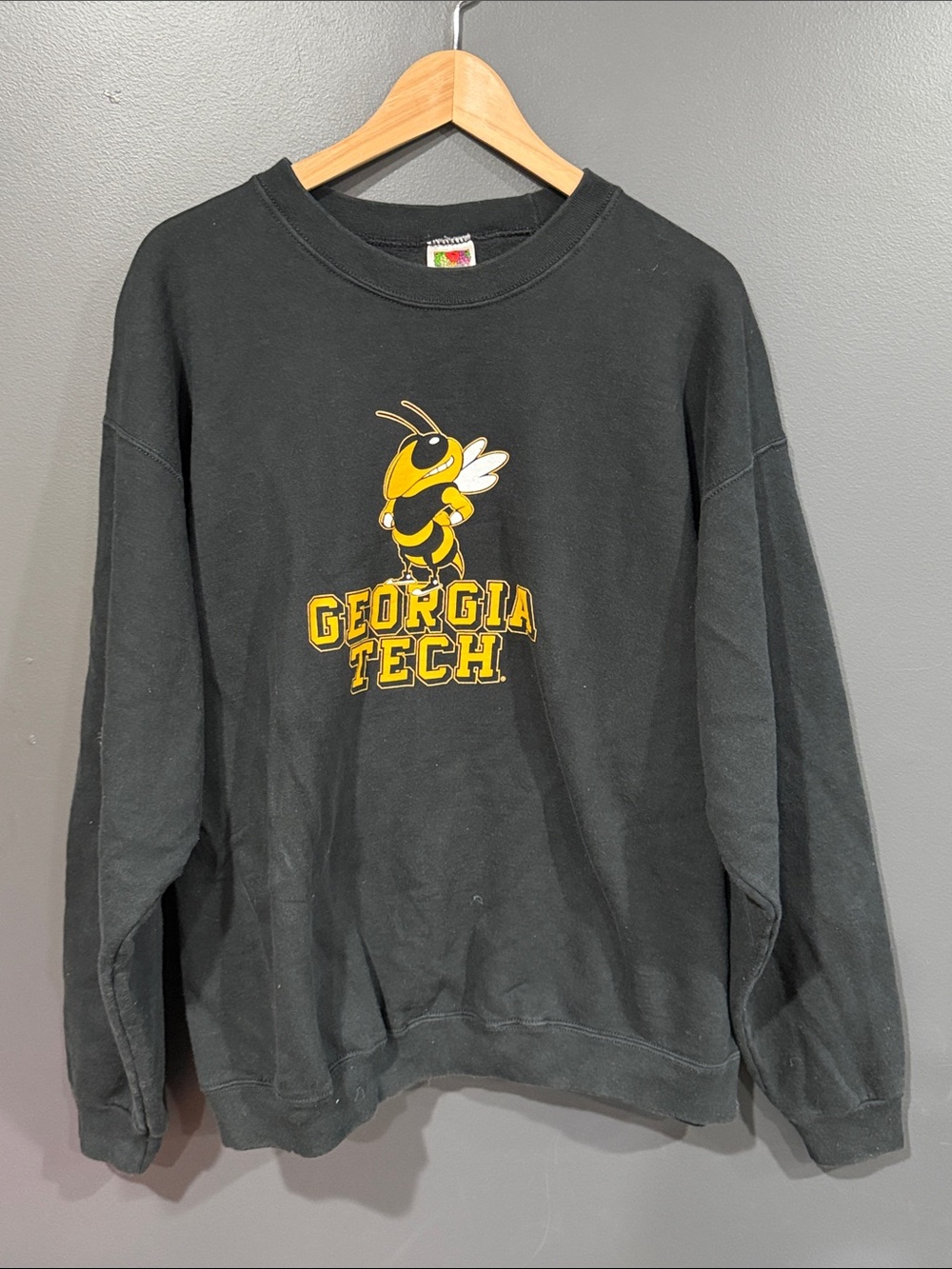 Fruit of the Loom Black Crewneck Sweatshirt with Yellow Mascot Graphic
